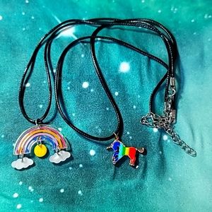 Rainbow and Unicorn Necklace Set